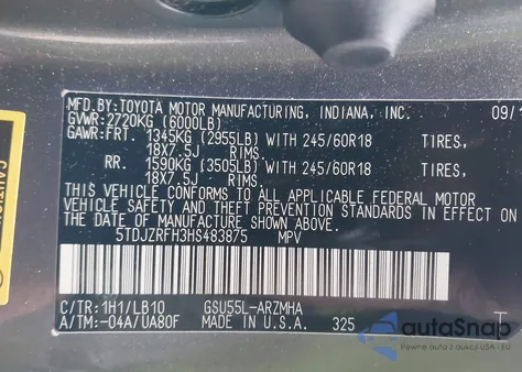 2017 Toyota Highlander Xle from USA, damaged, VIN 5TDJZRFH3HS483875